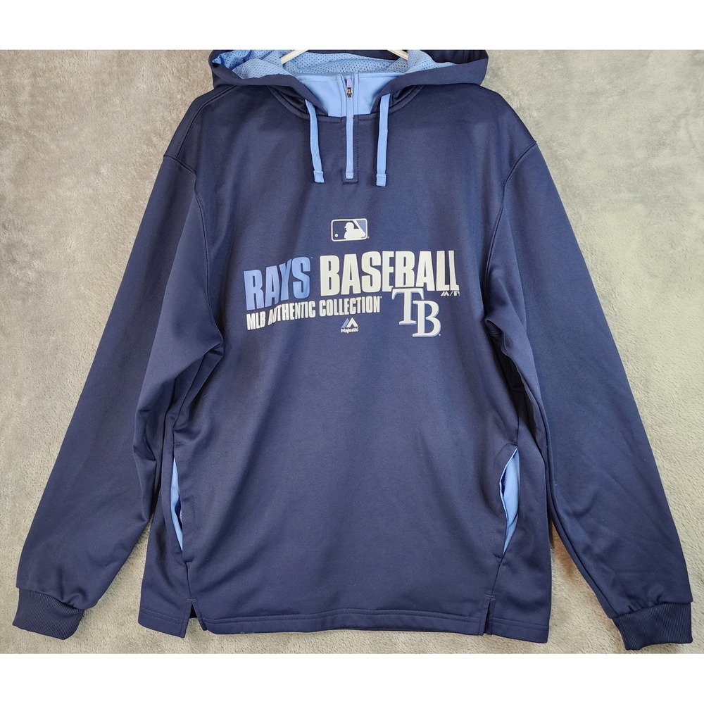 Majestic Hoodie Mens Large Navy Blue MLB Tampa Bay Rays Baseball Sweatshirt